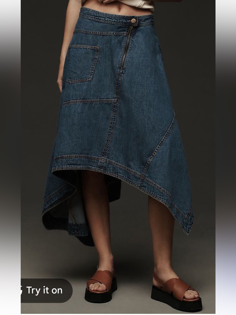 Pilcro Blue Jean 100% Cotton Reworked Asymmetrical Denim Midi Skirt Sz. 2P